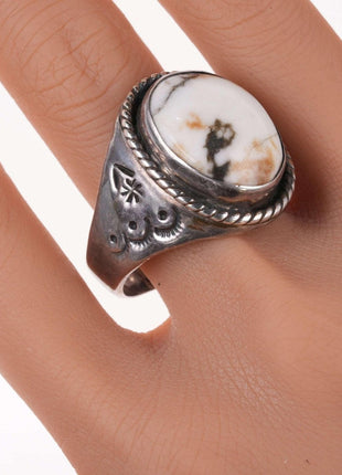 sz16 Navajo Sterling and White buffalo ring - Estate Fresh Austin