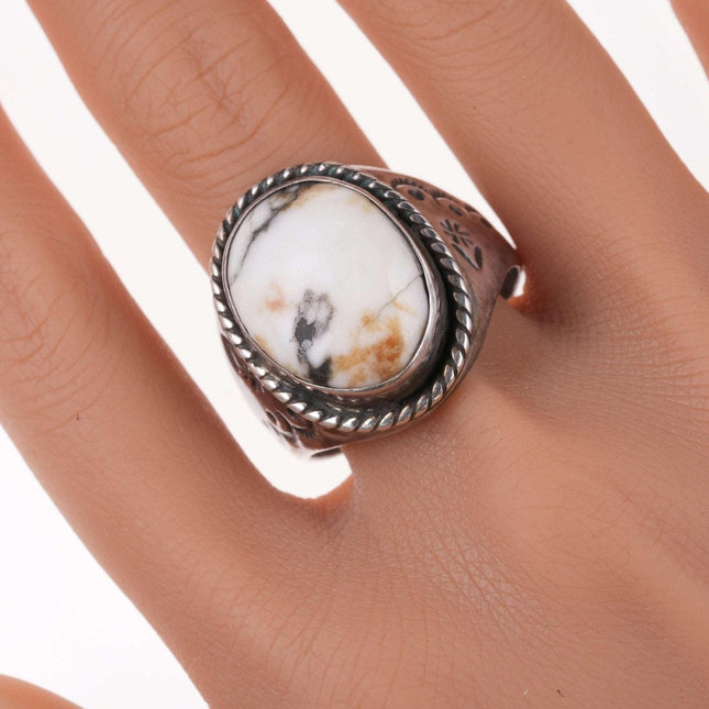 sz16 Navajo Sterling and White buffalo ring - Estate Fresh Austin