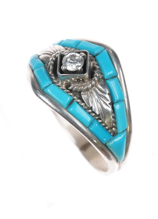 sz16 Silver Ray Navajo sterling turquoise inlay cz ring - Estate Fresh Austin