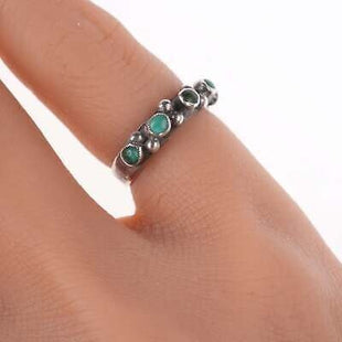 sz2.5 c1930's Navajo Silver and turquoise row ring - Estate Fresh Austin