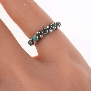 sz2.5 c1930's Navajo Silver and turquoise row ring - Estate Fresh Austin