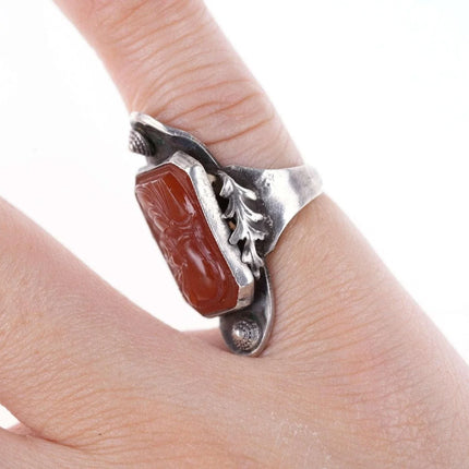 sz3 Antique Sterling Molded Glass Cameo ring - Estate Fresh Austin