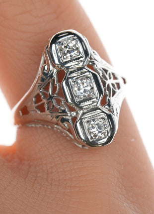 sz4 Antique Diamond 18k White gold filigree ring - Estate Fresh Austin