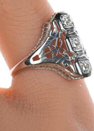 sz4 Antique Diamond 18k White gold filigree ring - Estate Fresh Austin