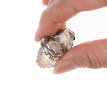 sz4 Vintage Native American silver and turquoise ring with leaf accents - Estate Fresh Austin