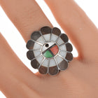 sz4 Vintage Zuni sunface channel inlay silver ring - Estate Fresh Austin