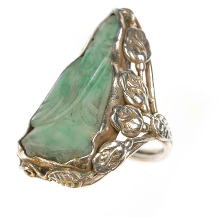sz4.25 Antique Chinese carved Jade ring mounted in silver - Estate Fresh Austin