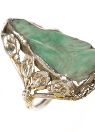 sz4.25 Antique Chinese carved Jade ring mounted in silver - Estate Fresh Austin