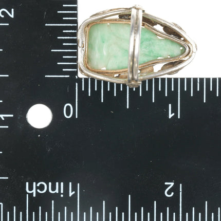 sz4.25 Antique Chinese carved Jade ring mounted in silver - Estate Fresh Austin