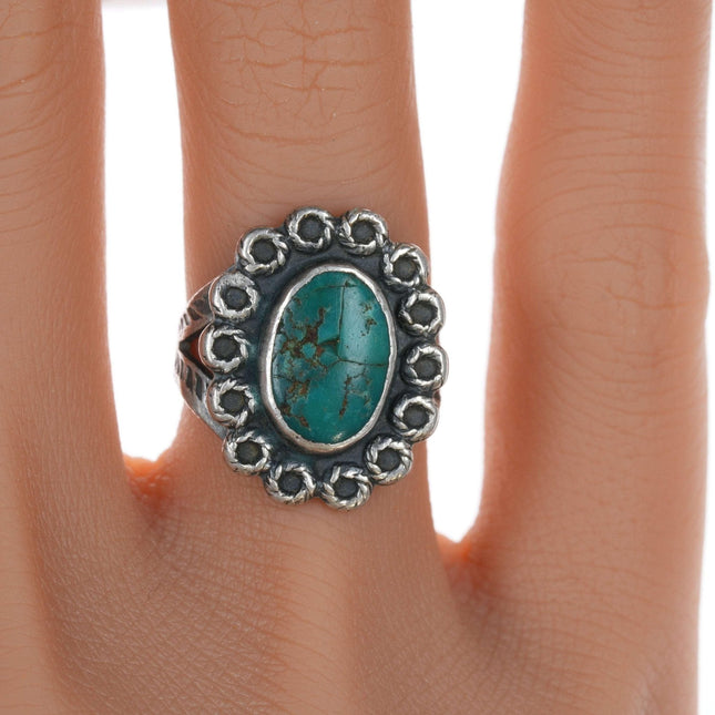 sz4.5 c1940's Navajo Curio Sterling and turquoise ring - Estate Fresh Austin