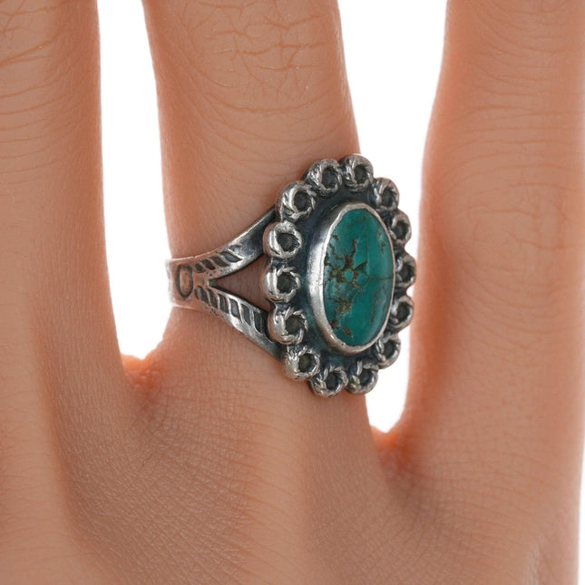 sz4.5 c1940's Navajo Curio Sterling and turquoise ring - Estate Fresh Austin