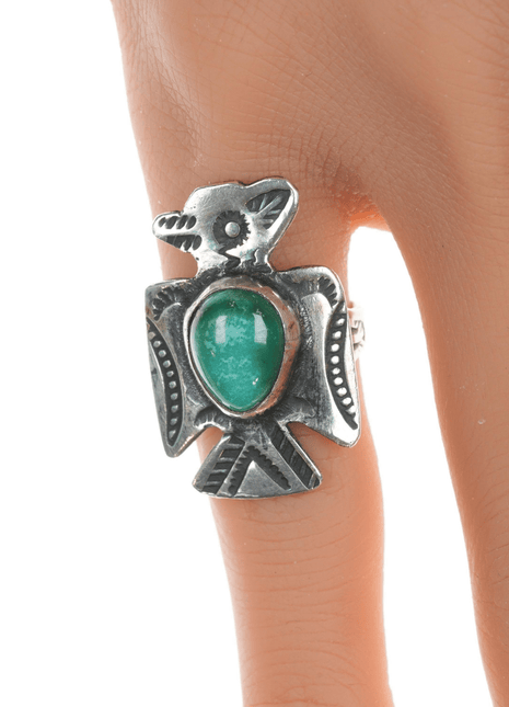 sz4.5 Chief Wolf Robe Hunt (1905 - 1977) Acoma silver thunderbird ring - Estate Fresh Austin