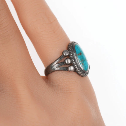 sz4.5 Early Navajo silver and high grade turquoise ring - Estate Fresh Austin