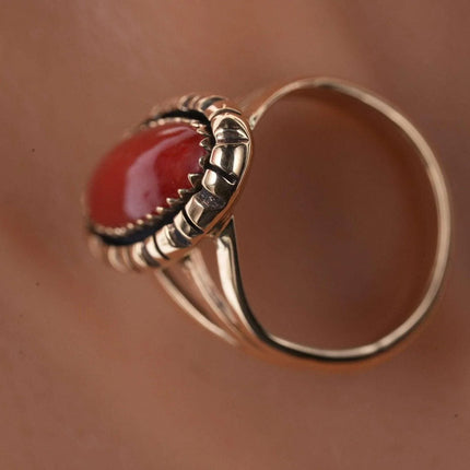 sz4.5 Navajo Irvin Kee 14k Gem Grade Mediterranean red coral ring - Estate Fresh Austin
