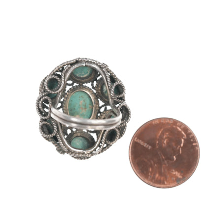 sz4.5 Vintage silver turquoise cluster ring - Estate Fresh Austin
