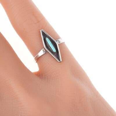 sz4.5 Vintage Zuni silver and needlepoint turquoise ring - Estate Fresh Austin