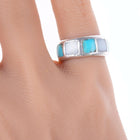 sz4.5 Vintage Zuni Sterling, turquoise, and shell channel inlay ring - Estate Fresh Austin