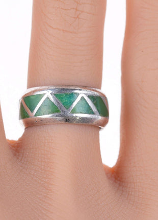 sz4.75 1940's Zuni silver Channel inlay turquoise band ring - Estate Fresh Austin