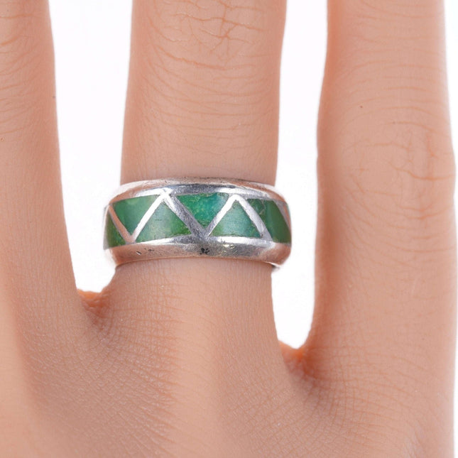 sz4.75 1940's Zuni silver Channel inlay turquoise band ring - Estate Fresh Austin