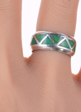 sz4.75 1940's Zuni silver Channel inlay turquoise band ring - Estate Fresh Austin