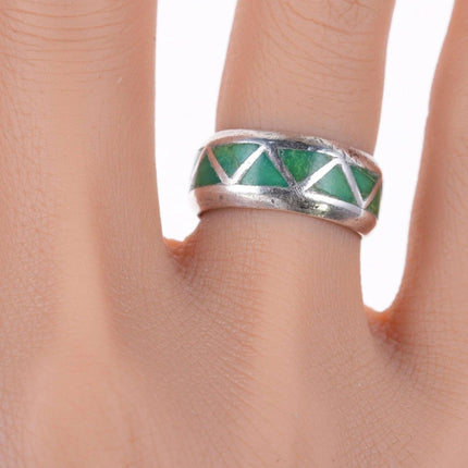 sz4.75 1940's Zuni silver Channel inlay turquoise band ring - Estate Fresh Austin