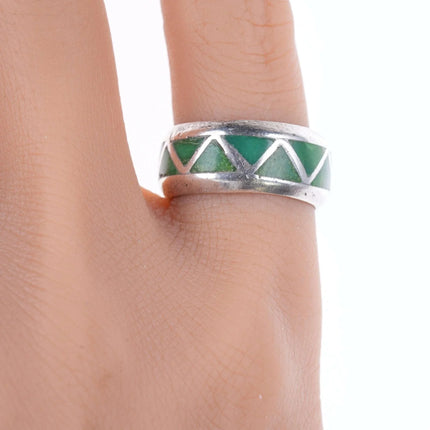 sz4.75 1940's Zuni silver Channel inlay turquoise band ring - Estate Fresh Austin
