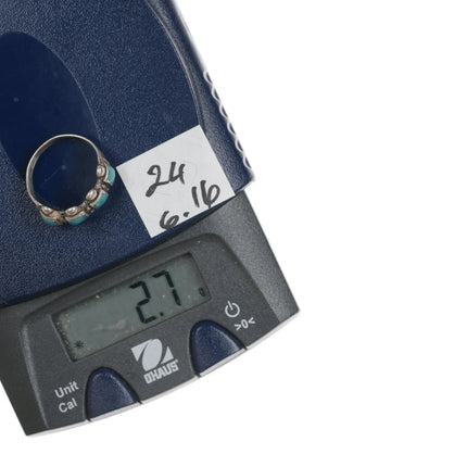 sz4.75 30's-40's Bell Trading Post Silver and turquoise row ring - Estate Fresh Austin