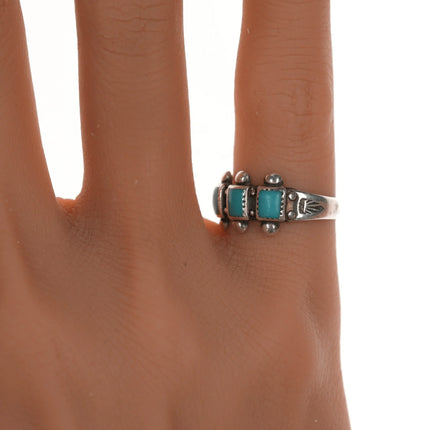 sz4.75 30's-40's Bell Trading Post Silver and turquoise row ring - Estate Fresh Austin