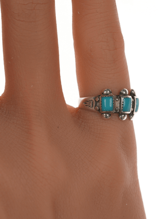 sz4.75 30's - 40's Bell Trading Post Silver and turquoise row ring - Estate Fresh Austin