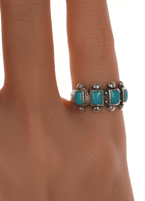 sz4.75 30's - 40's Bell Trading Post Silver and turquoise row ring - Estate Fresh Austin