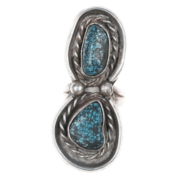 sz4.75 Vintage Native American silver spiderweb turquoise ring - Estate Fresh Austin