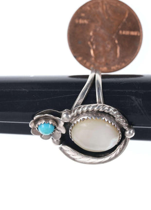 sz5 1970's Ramone Navajo sterling turquoise and mother of pearl ring - Estate Fresh Austin