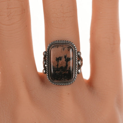 sz5 30's-40's Navajo silver picture jasper ring - Estate Fresh Austin