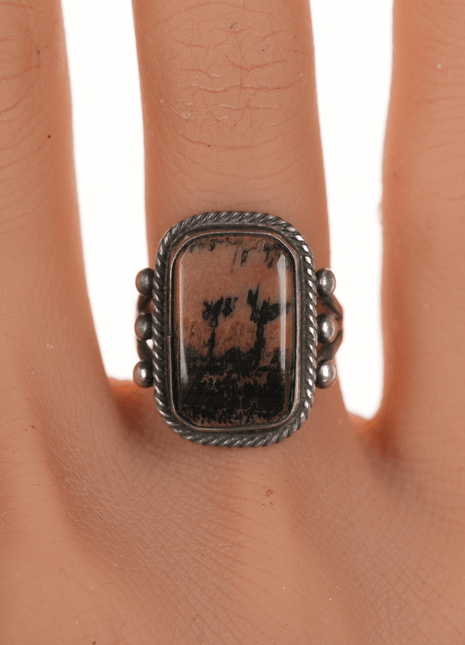 sz5 30's - 40's Navajo silver picture jasper ring - Estate Fresh Austin