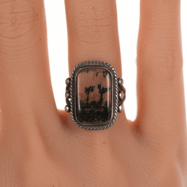 sz5 30's - 40's Navajo silver picture jasper ring - Estate Fresh Austin