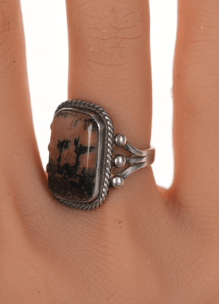 sz5 30's - 40's Navajo silver picture jasper ring - Estate Fresh Austin