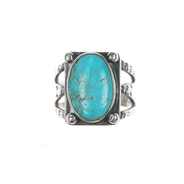 sz5 30's - 40's Navajo silver ring with turquoise - Estate Fresh Austin