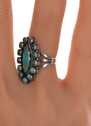 sz5 30's - 40's Zuni Turquoise cluster silver ring - Estate Fresh Austin