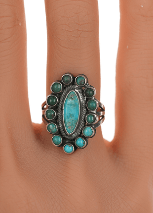 sz5 30's - 40's Zuni Turquoise cluster silver ring - Estate Fresh Austin