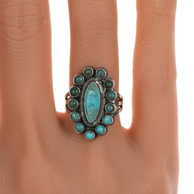 sz5 30's - 40's Zuni Turquoise cluster silver ring - Estate Fresh Austin