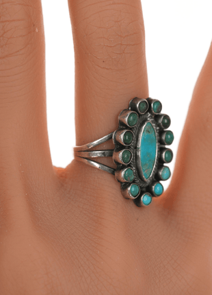 sz5 30's - 40's Zuni Turquoise cluster silver ring - Estate Fresh Austin