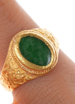 sz5 Antique Chinese 24k gold Jadeite ring - Estate Fresh Austin