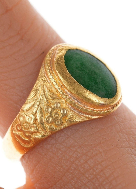 sz5 Antique Chinese 24k gold Jadeite ring - Estate Fresh Austin