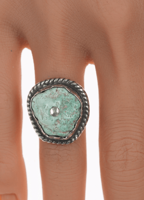 sz5 Chief Wolf Robe Hunt (1905 - 1977) Acoma silver, turquoise nugget ring - Estate Fresh Austin