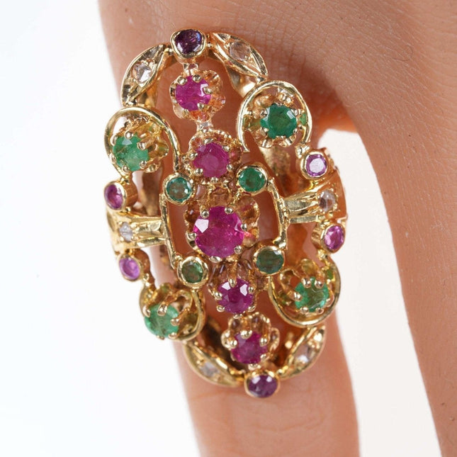 sz5 Estate 18k gold Diamond, Ruby, and Emerald ring - Estate Fresh Austin