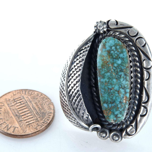 sz5 Navajo Old Pawn Sterling High Grade Nevada Turquoise ring - Estate Fresh Austin