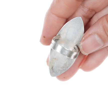 sz5 Vintage Native American silver and turquoise shadowbox ring with stampings - Estate Fresh Austin