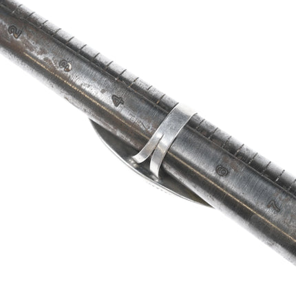 sz5 Vintage Native American silver and turquoise shadowbox ring with stampings - Estate Fresh Austin