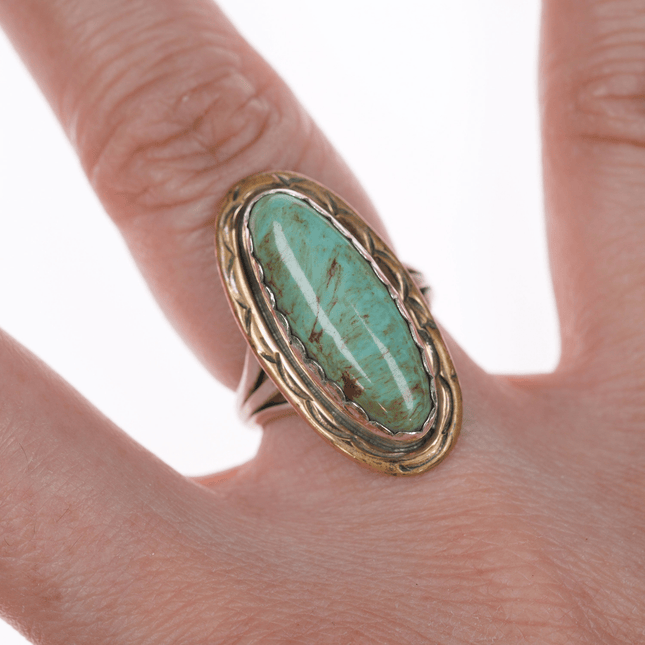 sz5 vintage Native American silver gold filled turquoise ring - Estate Fresh Austin