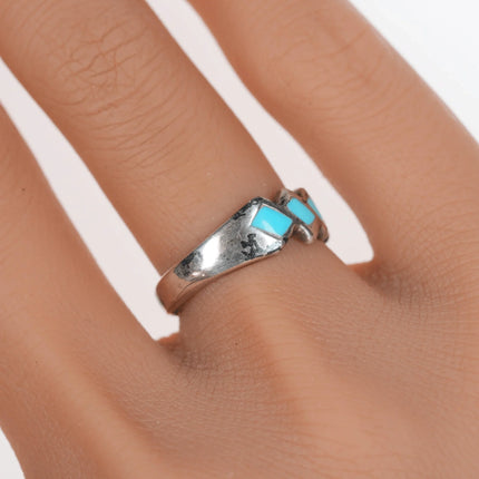 sz5 Vintage Zuni silver turquosie channel inlay zig zag ring - Estate Fresh Austin